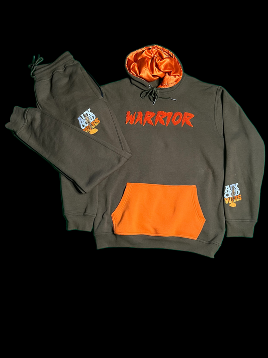 “Warrior” Olive Silk lined Hoodie set (Pre-Order)