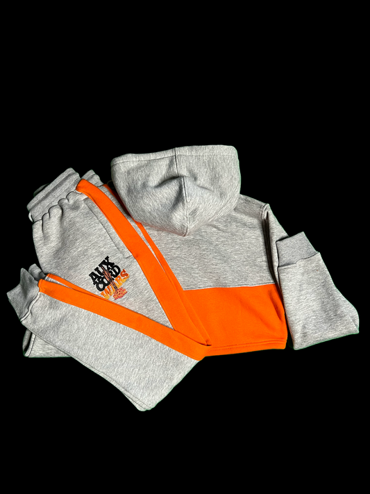 “Lil Bit” Grey & Orange Crop top set (Pre-Order)